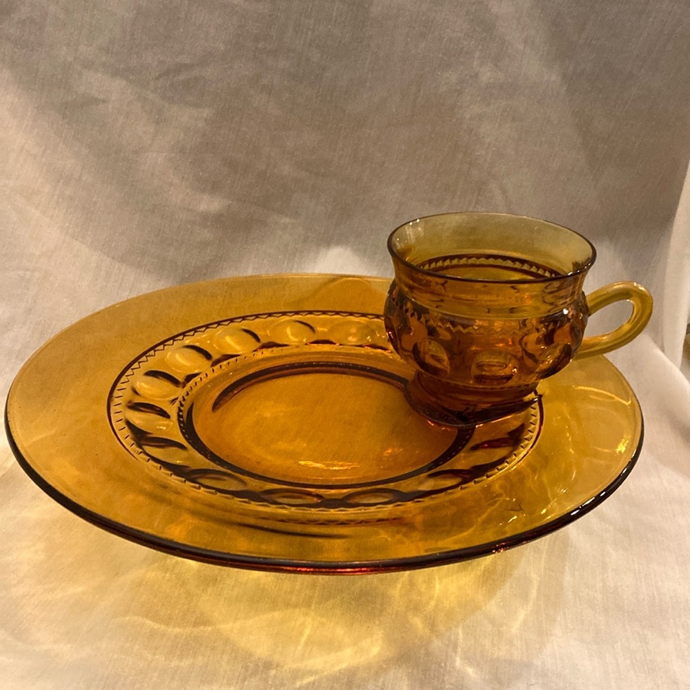 COPY - 1970s Snack and Cup Amber Set